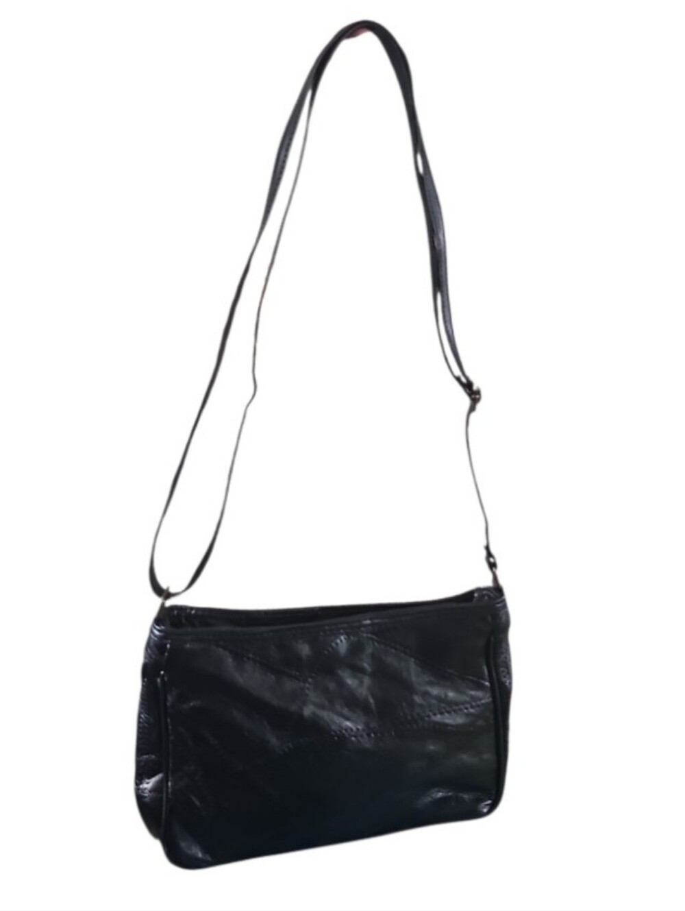 Vintage Black Leather Crossbody Bag Genuine Leather Minimalist Shoulder Purse